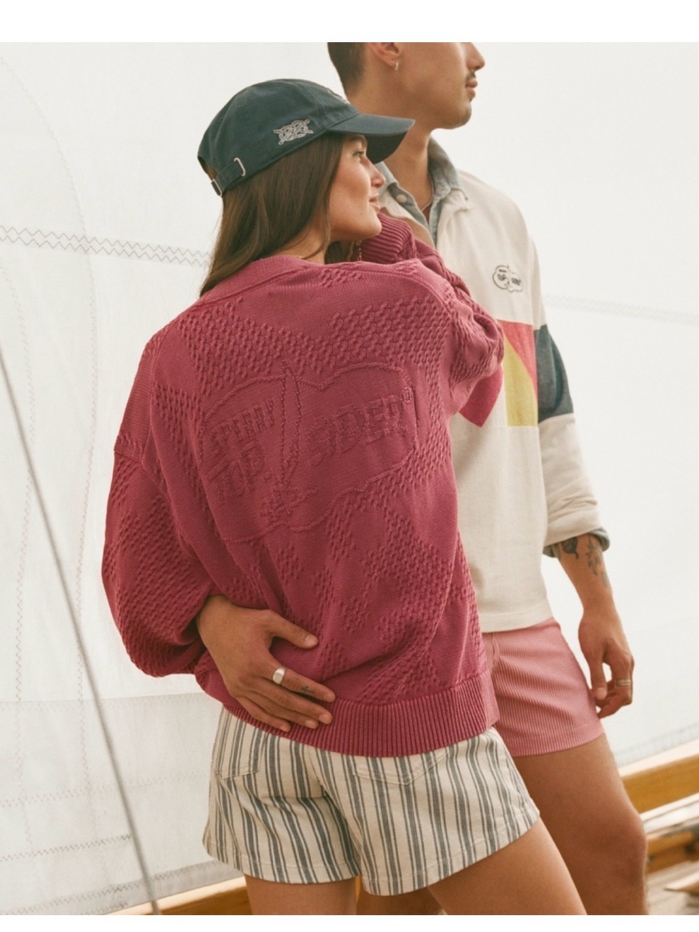 Abercrombie & Fitch Sperry Topsider Cardigan Knit Sweater Cotton Boating Red M